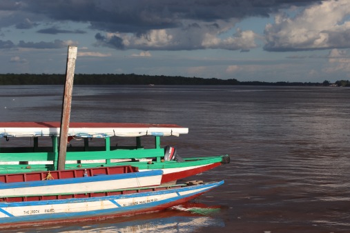 Boats on the Commewijne river in Suriname